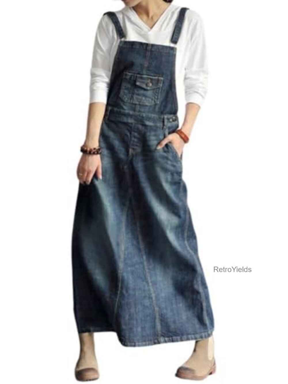Women's Vintage Denim Overall Dress Adjustable Straps A-Line Pinafore Bib Jean